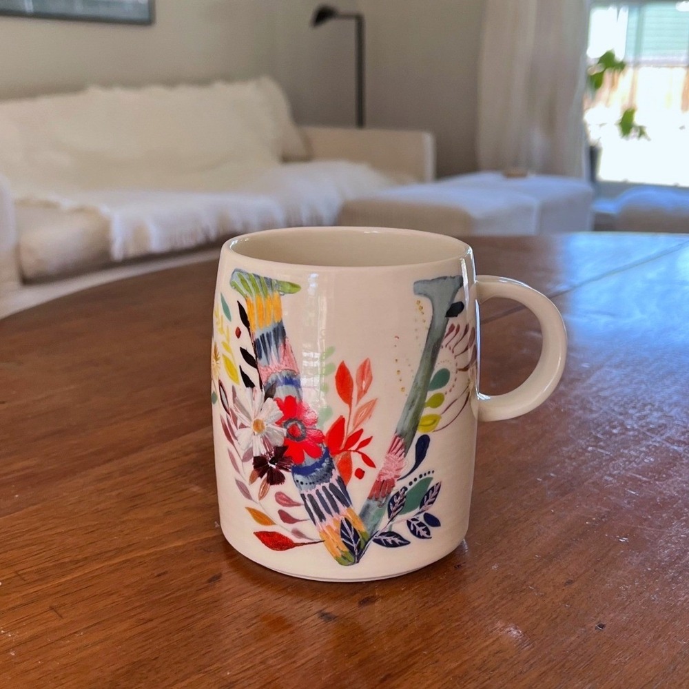 Anthropologie Petal Palette Monogram "V" Mug‎